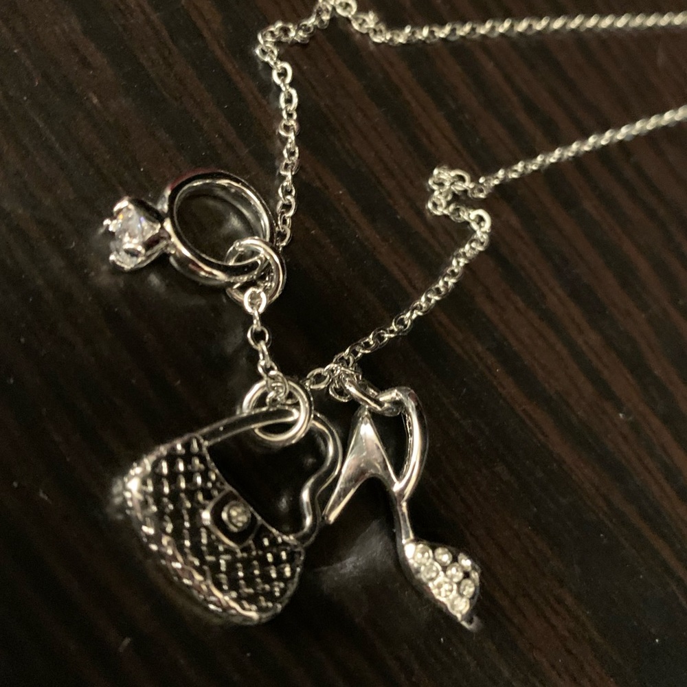 Lia Sophia 16” to 18” with extender, silver chain charm necklace ring, bag, shoe